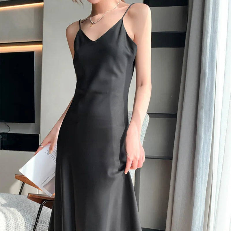 Silky V-Neck Satin Slip Dress